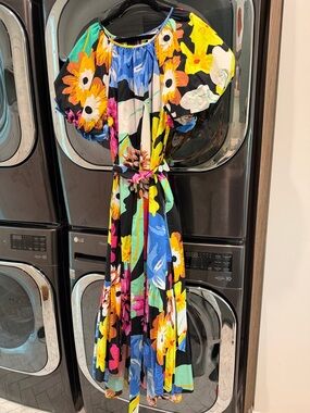 Christopher John Rogers Blue, Yellow and Green Floral Dress